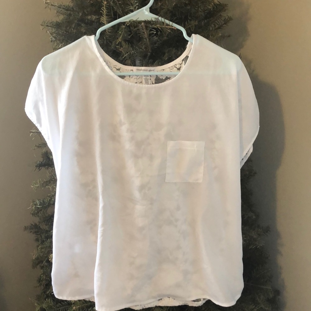 White dress shirt with white lace on back